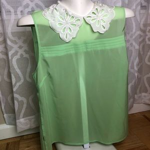 Sheer Green Blouse With Lace Peter Pan Collar